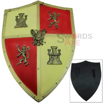 FOAM Castilian Levante Shield Replica Opposing Lions Fleur De Lis Medieval Heater Prop
