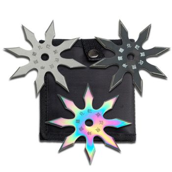 3pc Stainless Steel 8 Point Multi Color "Ninja" Throwing Stars